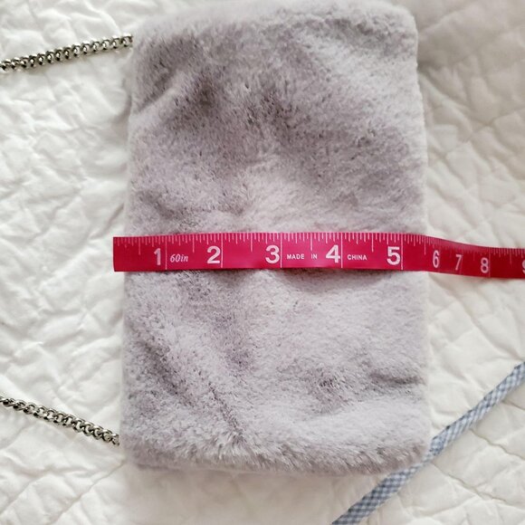 Faux Fur Fold-Over Snap Clasp Silver Tone Chain Gray Clutch Bag By Target - Picture 10 of 15